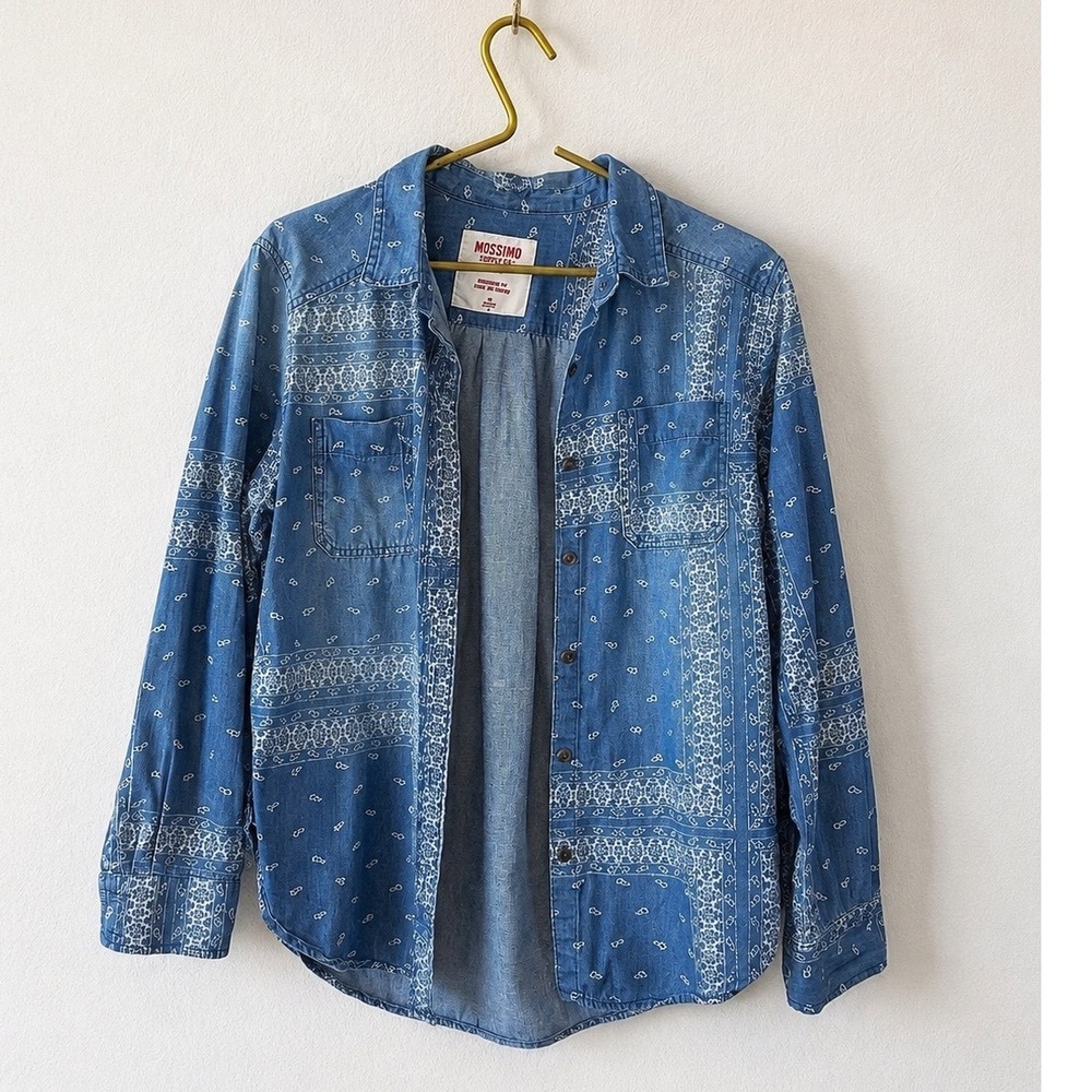 VTG Mossimo Bandana Denim Shirt Womens M Blue Cotton Western Casual